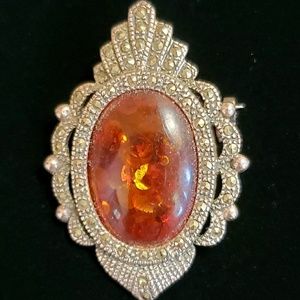 925 JEWELRY: Amber,  Marcasite,  Silver pendant